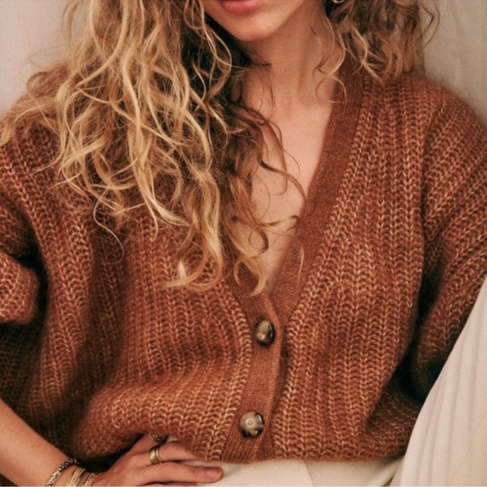 Sezane Warm Brown Knit Cardigan - Picture 2 of 8